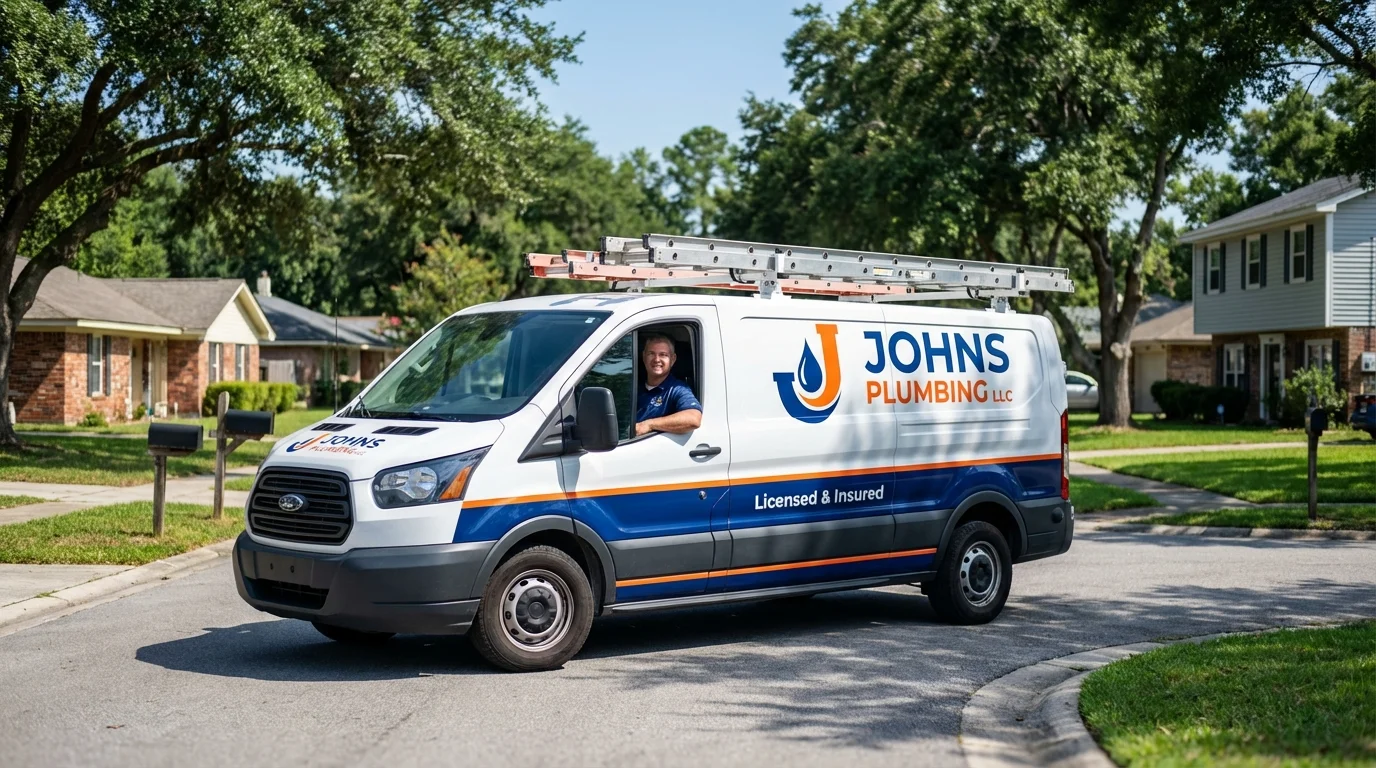 Johns Plumbing LLC service van in San Augustine, TX