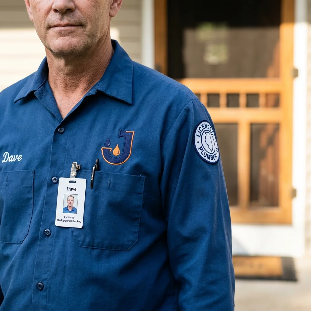 Licensed plumber showing ID badge in San Augustine, TX