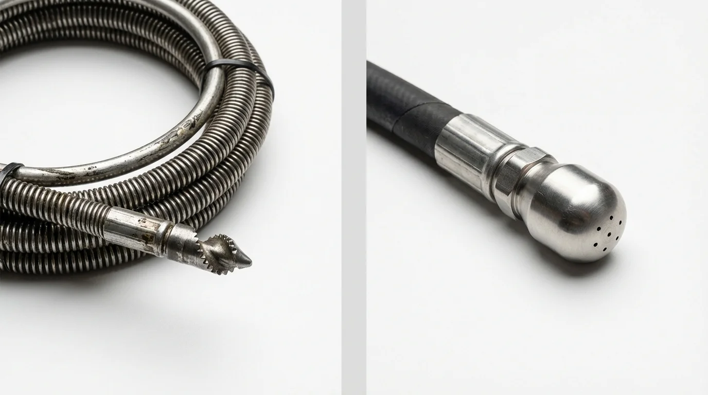 Drain snake cable and hydro jetting nozzle used for drain cleaning in San Augustine, TX