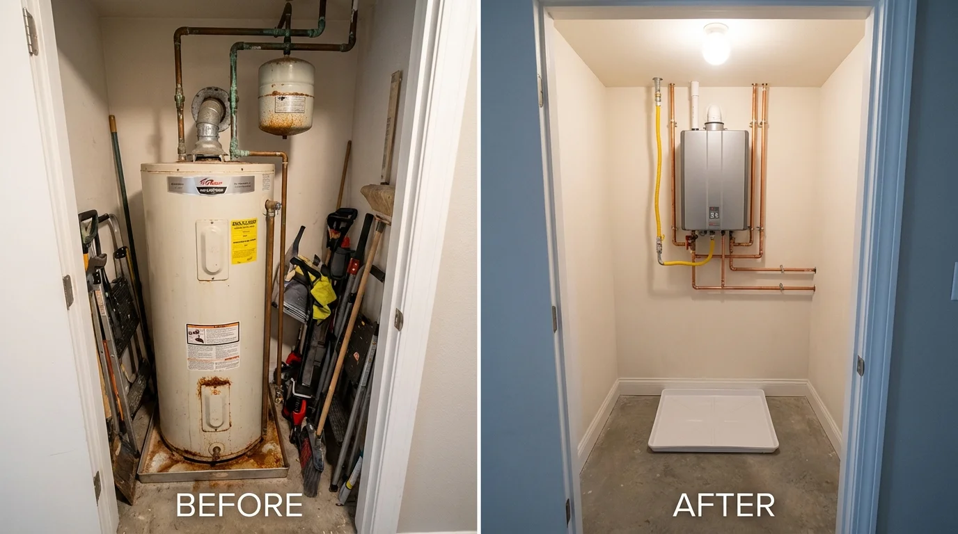 Tank water heater versus wall-mounted tankless unit comparison for San Augustine, TX homeowners