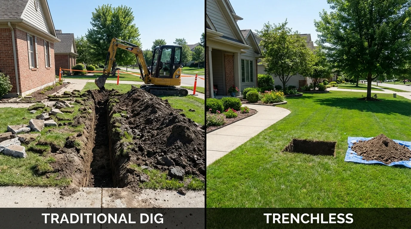 Trenchless sewer repair with minimal yard damage versus traditional excavation in San Augustine, TX